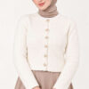 Hooded Short Cardigan with Button Detailing in French Terry Fabric Ecru