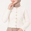 Hooded Short Cardigan with Button Detailing in French Terry Fabric Ecru - الصورة 2