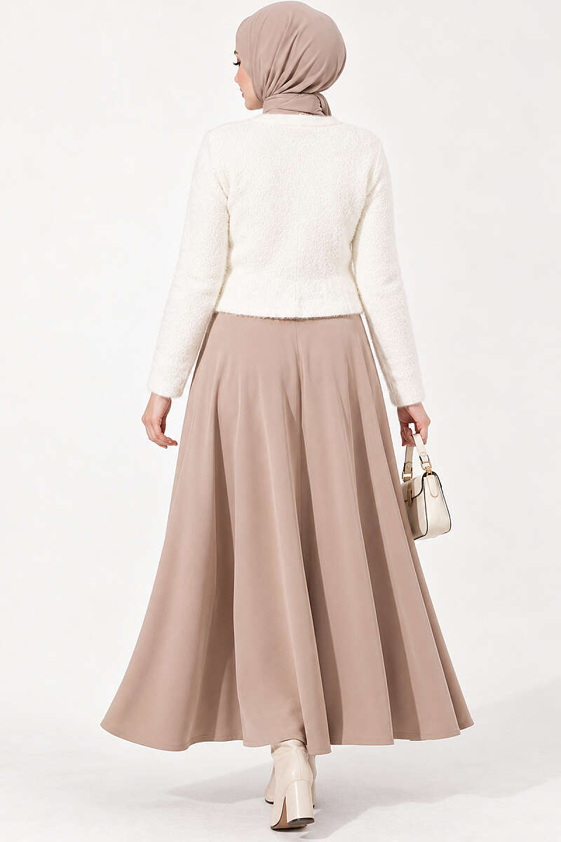 Hooded Short Cardigan with Button Detailing in French Terry Fabric Ecru - الصورة 4