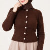 ⁦Hooded Short Cardigan with Button Detailing in French Terry Fabric Brown⁩ - الصورة ⁦2⁩