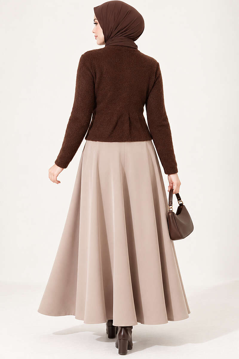 Hooded Short Cardigan with Button Detailing in French Terry Fabric Brown - الصورة 4