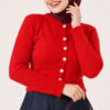 Hooded Short Cardigan with Button Detailing in French Terry Fabric Red