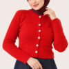 Hooded Short Cardigan with Button Detailing in French Terry Fabric Red - الصورة 2