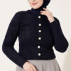 Hooded Short Cardigan with Button Detailing in French Terry Fabric Navy Blue - Afbeelding 2