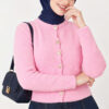 Hooded Short Cardigan with Button Detailing in French Terry Fabric Pink