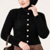 Hooded Short Cardigan with Button Detailing in French Terry Fabric Black - Image 2
