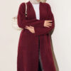 Shawl Collar Pocket Cardigan with Textured Knit Burgundy – Image 2