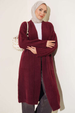 Alternative view of Shawl Collar Pocket Cardigan with Textured Knit Burgundy