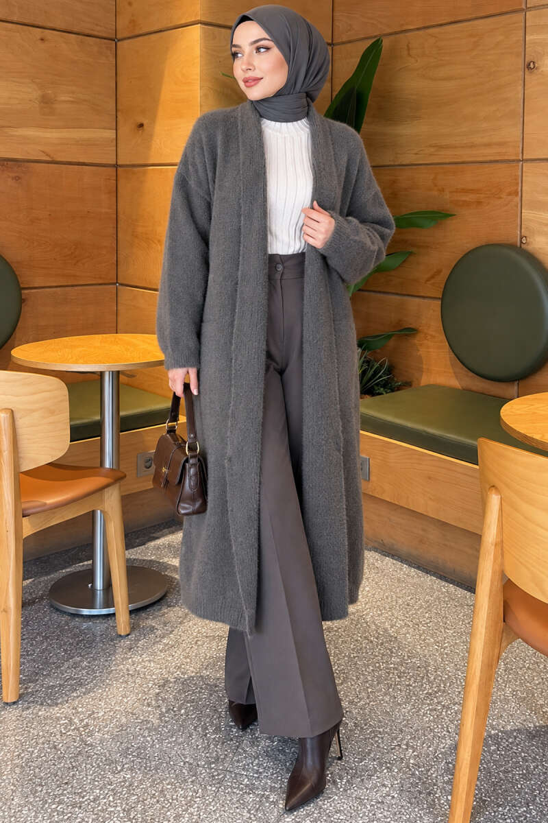 Shawl Collar Pocket Cardigan with Textured Knit Smoke