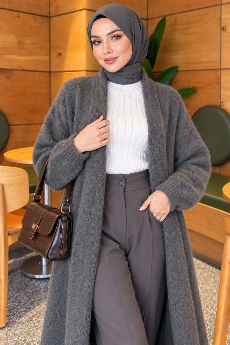 Shawl Collar Pocket Cardigan with Textured Knit Smoke - Afbeelding 2