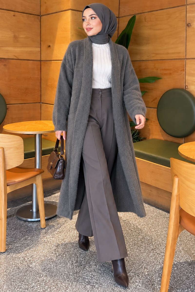 Shawl Collar Pocket Cardigan with Textured Knit Smoke - Afbeelding 3