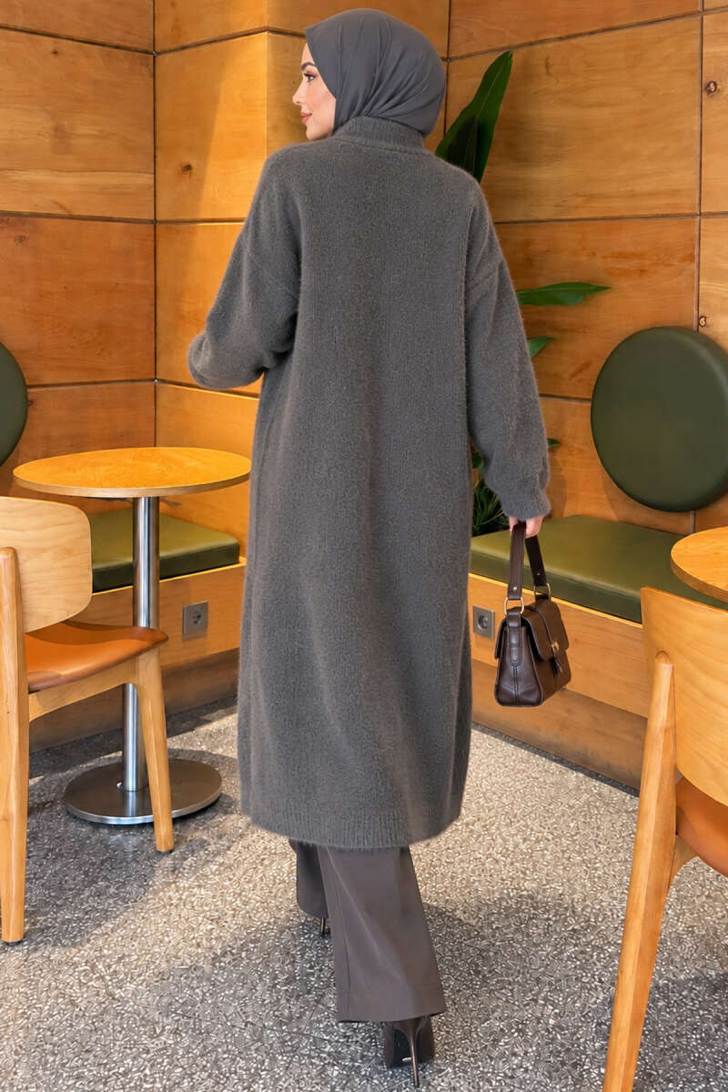 Shawl Collar Pocket Cardigan with Textured Knit Smoke - Afbeelding 4