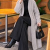 Shawl Collar Pocket Cardigan with Textured Knit Grey