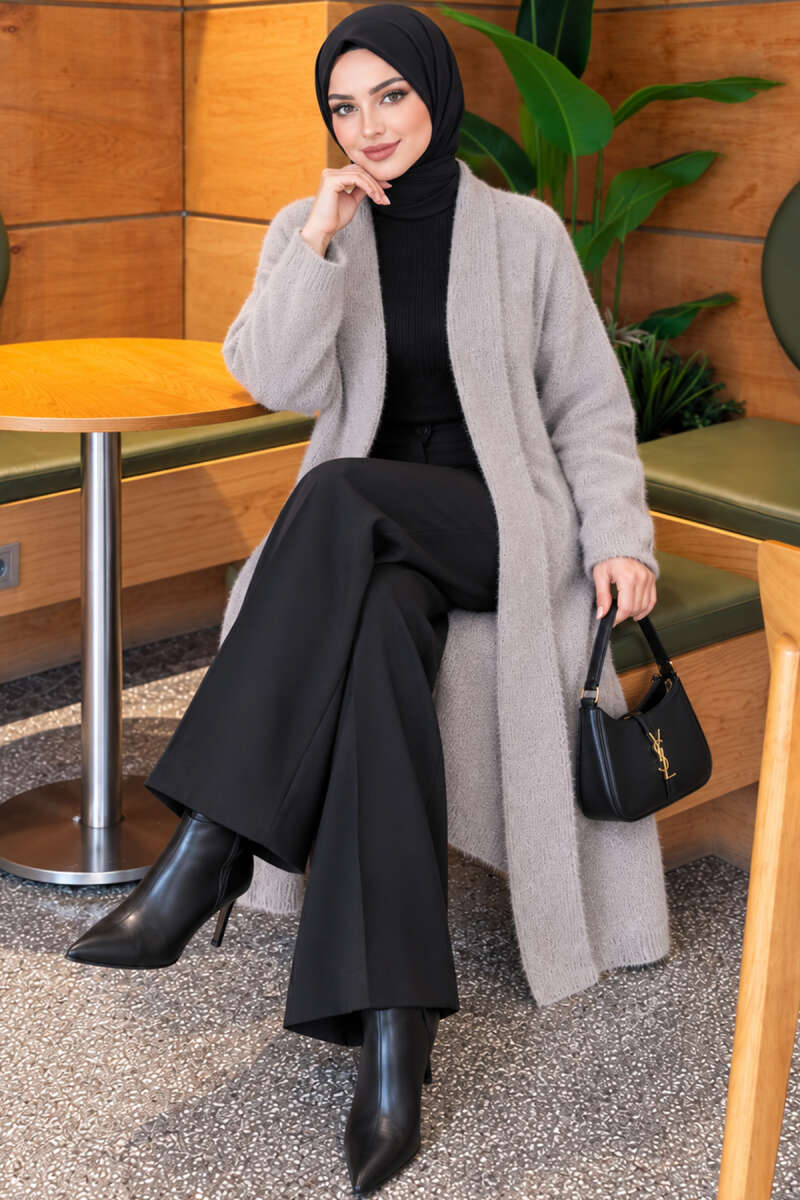 Shawl Collar Pocket Cardigan with Textured Knit Grey