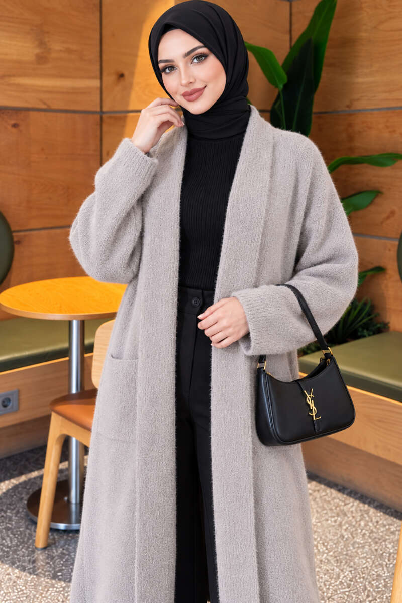 Shawl Collar Pocket Cardigan with Textured Knit Grey - Afbeelding 2