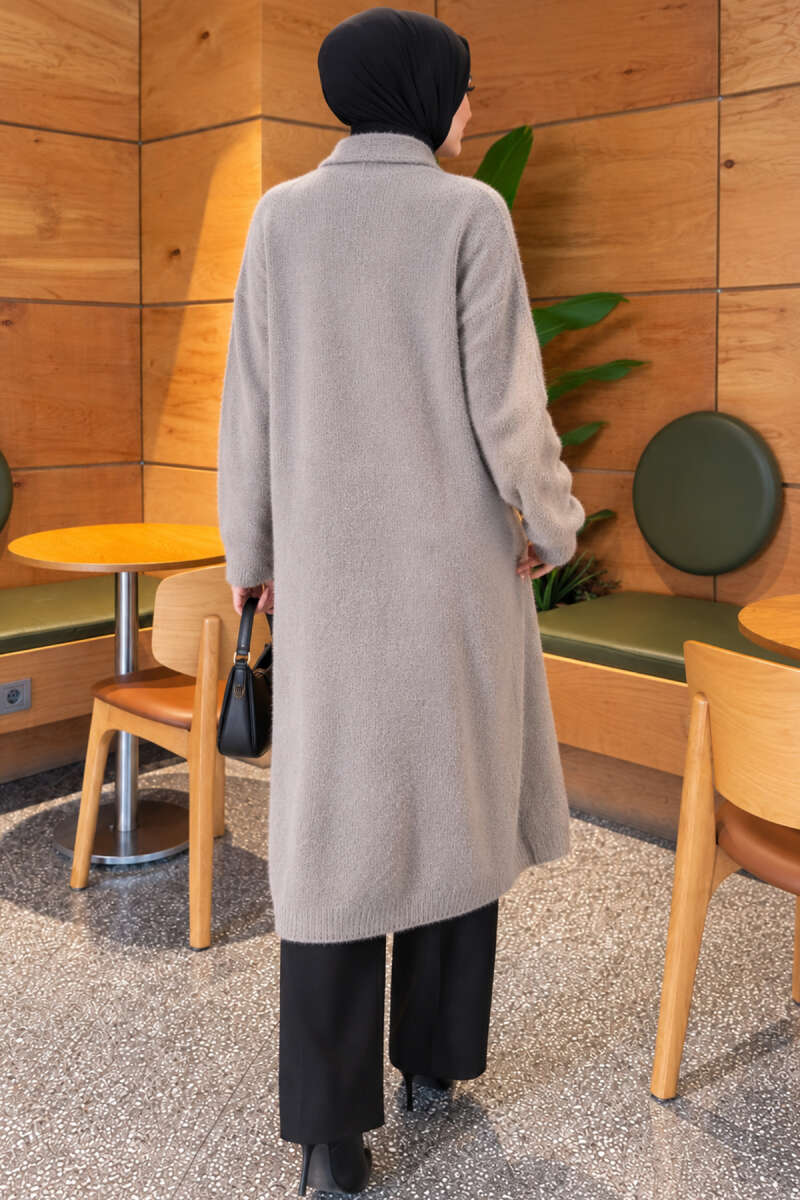Shawl Collar Pocket Cardigan with Textured Knit Grey - Afbeelding 4