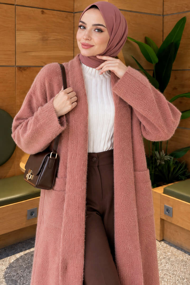 Shawl Collar Pocket Cardigan with Textured Knit Rose Dust