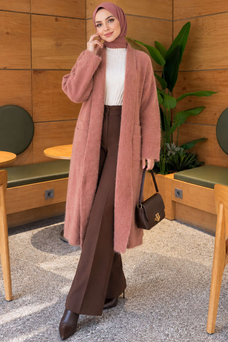 Shawl Collar Pocket Cardigan with Textured Knit Rose Dust - Afbeelding 2