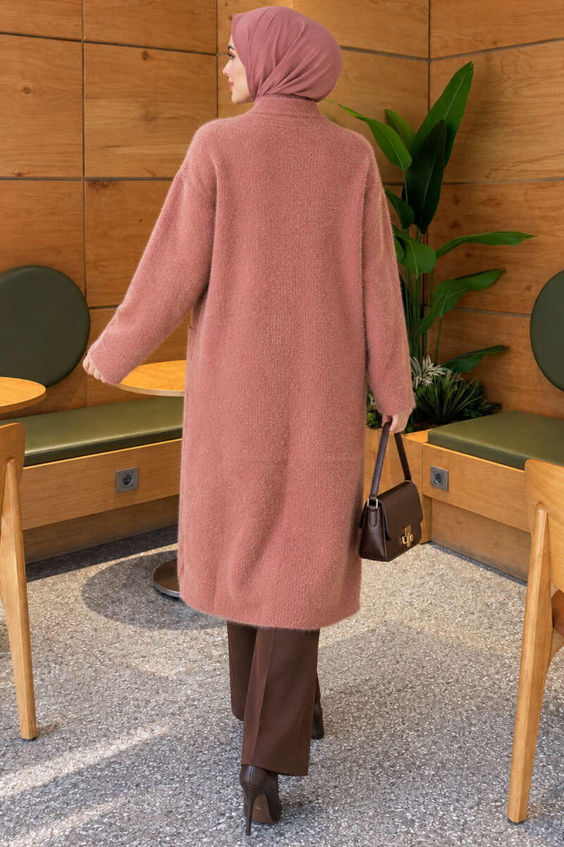 Shawl Collar Pocket Cardigan with Textured Knit Rose Dust - Afbeelding 4