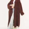 Shawl Collar Pocket Cardigan with Textured Knit Brown