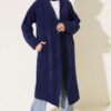 Shawl Collar Pocket Cardigan with Textured Knit Navy Blue