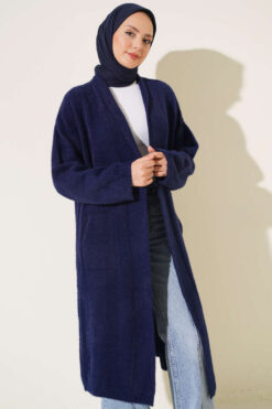 Alternative view of Shawl Collar Pocket Cardigan with Textured Knit Navy Blue