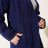 ⁦Shawl Collar Pocket Cardigan with Textured Knit Navy Blue⁩ - الصورة ⁦4⁩