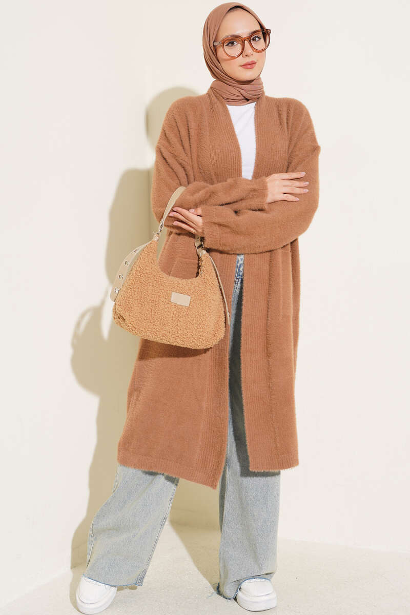 Shawl Collar Pocket Cardigan with Textured Knit Latte