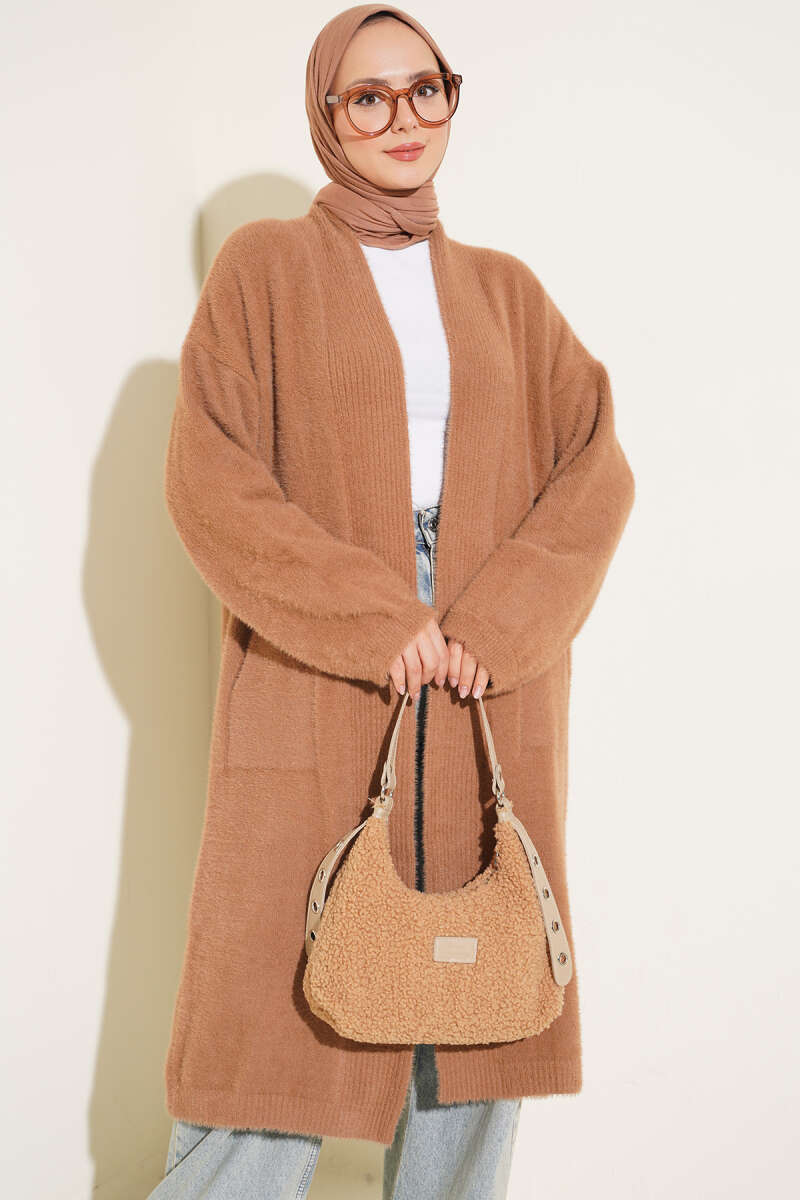 Shawl Collar Pocket Cardigan with Textured Knit Latte – Bild 2