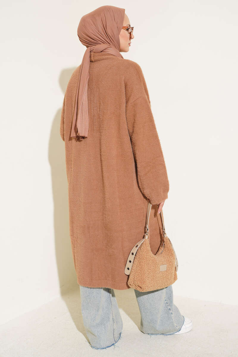 Shawl Collar Pocket Cardigan with Textured Knit Latte – Bild 3