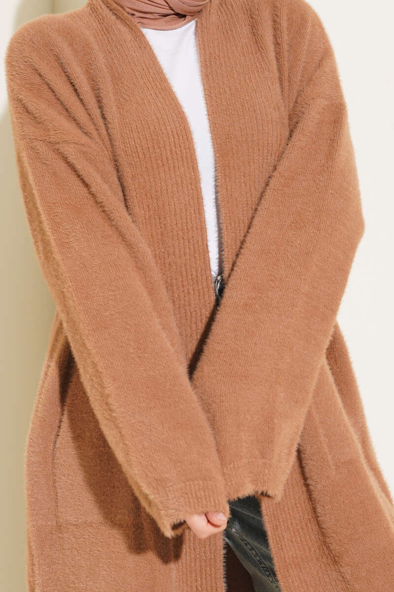 Shawl Collar Pocket Cardigan with Textured Knit Latte – Bild 4
