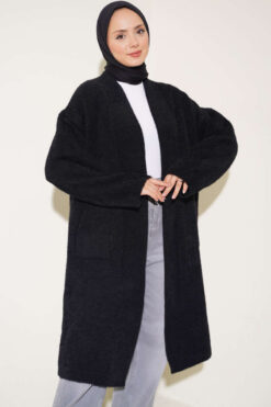 Alternative view of Shawl Collar Pocket Cardigan with Textured Knit Black
