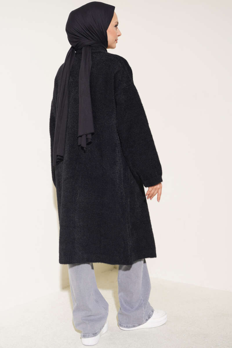 Shawl Collar Pocket Cardigan with Textured Knit Black - immagine 3