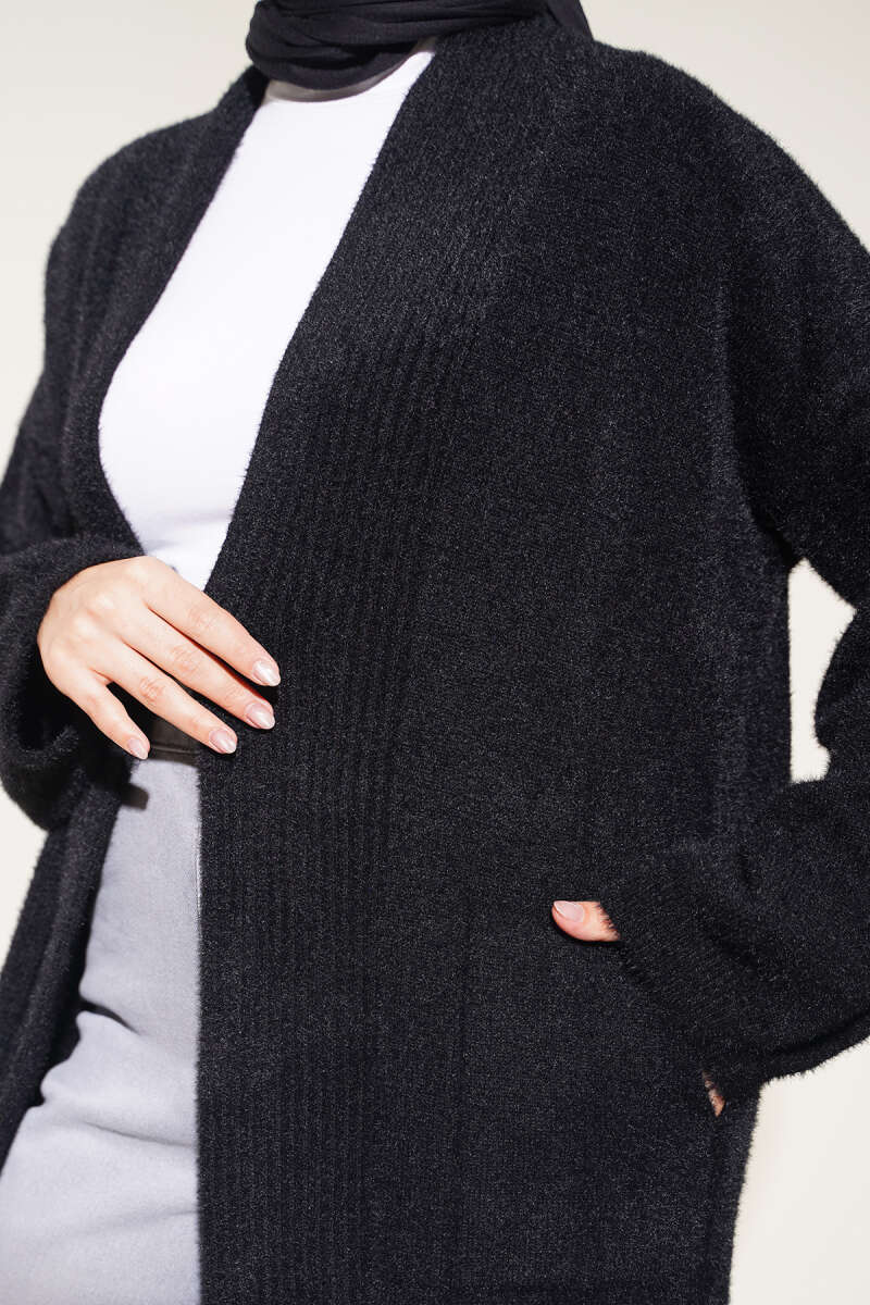 Shawl Collar Pocket Cardigan with Textured Knit Black - immagine 4