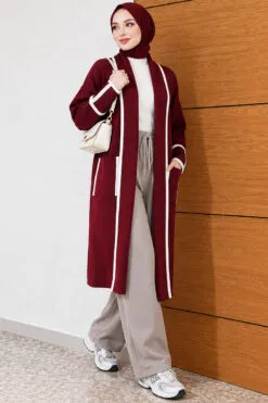 Alternative view of Shawl Collar Pocketed Knit Cardigan Burgundy