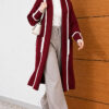 Shawl Collar Pocketed Knit Cardigan Burgundy - Imagen 3