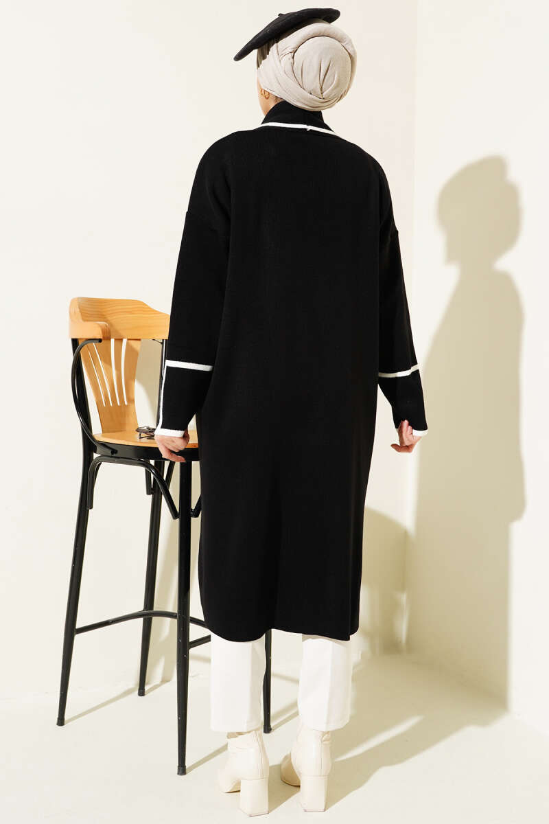 Shawl Collar Pocketed Knit Cardigan Black - Imagen 3