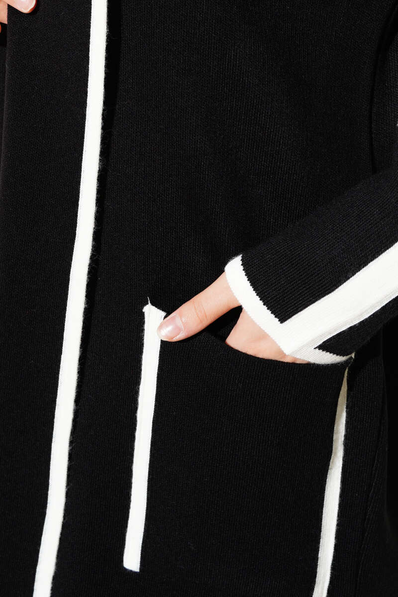 Shawl Collar Pocketed Knit Cardigan Black - Imagen 4