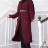 Long Knitted Cardigan with Shawl Collar and Pockets Burgundy - Image 3
