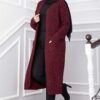 Long Knitted Cardigan with Shawl Collar and Pockets Burgundy
