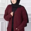 Long Knitted Cardigan with Shawl Collar and Pockets Burgundy - Image 2