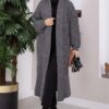 ⁦Long Patterned Knit Cardigan with Shawl Collar Anthracite⁩ - الصورة ⁦3⁩