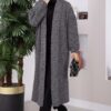 Long Patterned Knit Cardigan with Shawl Collar Brown - الصورة 5