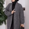Long Patterned Knit Cardigan with Shawl Collar Brown - الصورة 6