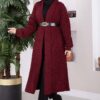 Long Patterned Knit Cardigan with Shawl Collar Burgundy