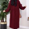 Long Patterned Knit Cardigan with Shawl Collar Burgundy - immagine 4