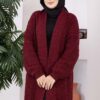 Long Patterned Knit Cardigan with Shawl Collar Black - Imagen 2
