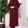 Long Patterned Knit Cardigan with Shawl Collar Burgundy - immagine 3