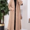 Long Patterned Knit Cardigan with Shawl Collar Camel