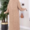 Long Patterned Knit Cardigan with Shawl Collar Camel - Imagen 4